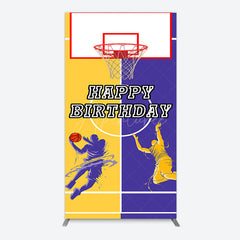Aperturee - Aperturee Yellow Purple Basketball Field Birthday Rectangle Backdrop