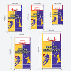 Aperturee - Aperturee Yellow Purple Basketball Field Birthday Rectangle Backdrop