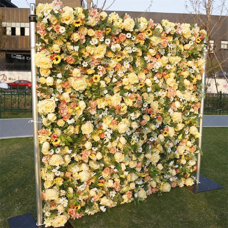 Aperturee - Aperturee Yellow Rose Artificial Flower Wall Panels Wholesale