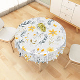 Aperturee - Aperturee Yellow Sunflowers and Grey Leaves Round Tablecloth Modern Floral Kitchen Dining Decor