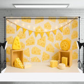 Aperturee - Aperturee Yellow Triangle Cheese Birthday Cake Smash Backdrop