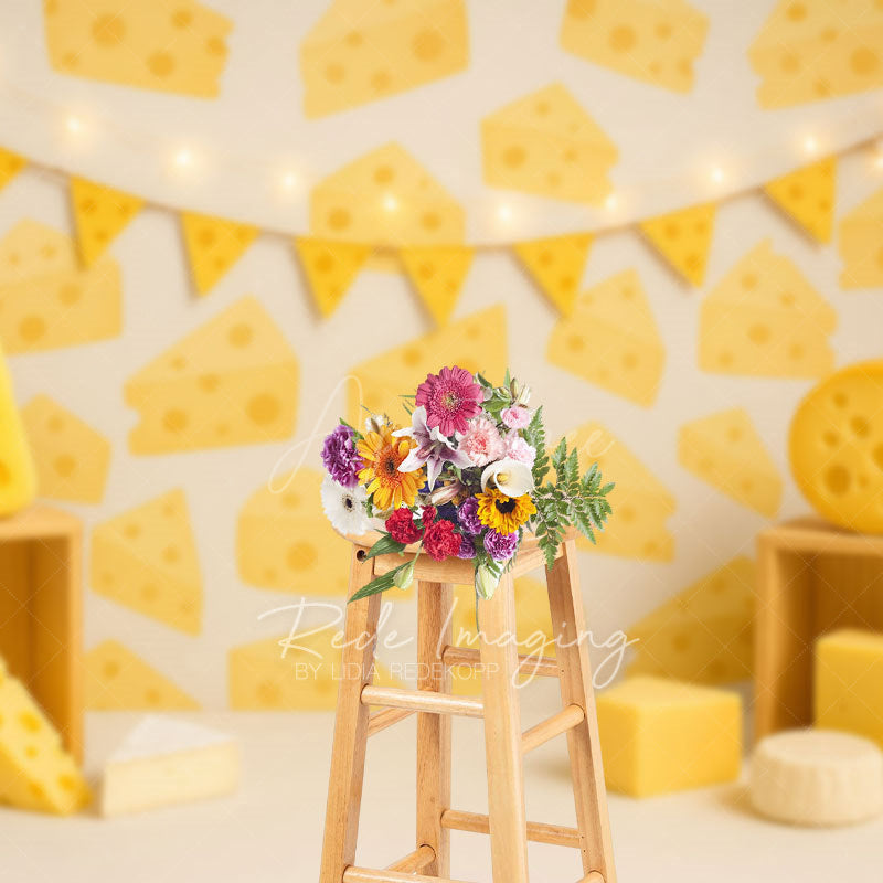 Aperturee - Aperturee Yellow Triangle Cheese Birthday Cake Smash Backdrop