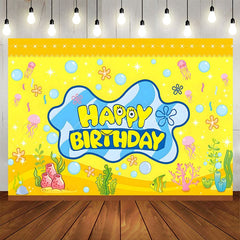 Aperturee - Aperturee Yellow Undersea Sponge Bubbles Birthday Backdrop