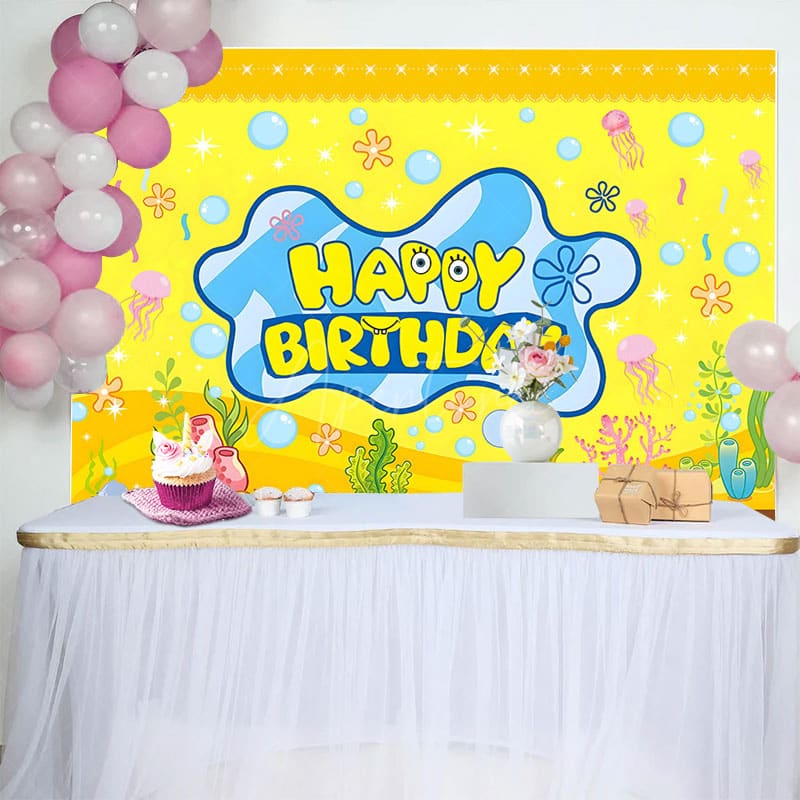 Aperturee - Aperturee Yellow Undersea Sponge Bubbles Birthday Backdrop