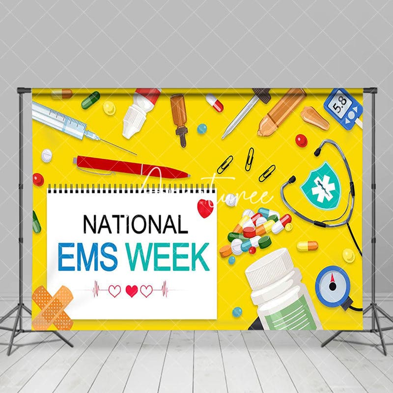 Aperturee - Aperturee Yellow White Calendar National EMS Week Backdrop