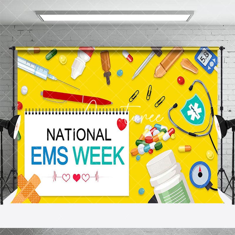 Aperturee - Aperturee Yellow White Calendar National EMS Week Backdrop