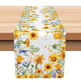 Aperturee - Aperturee Yellow Wildflower and Butterfly Table Runner Fresh Spring Home Decor Summer Garden Party or Wedding Decoration