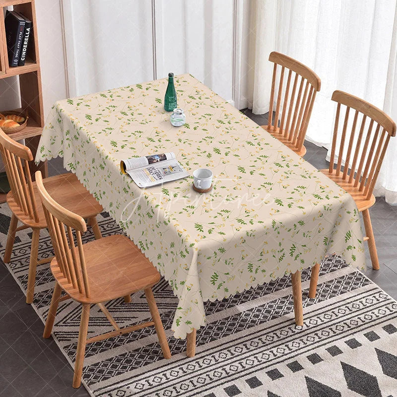 Aperturee - Aperturee Yellow Wildflower Rectangle Tablecloth Small Herb Plant Floral Pattern Cover Spring Summer Kitchen Decoration