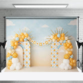 Aperturee - Aperturee You Are My Sunshine Birthday Backdrop Blue Sky and Yellow Sun Cake Smash Photography Background