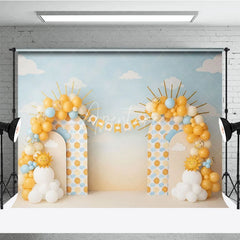 Aperturee - Aperturee You Are My Sunshine Birthday Backdrop Blue Sky and Yellow Sun Cake Smash Photography Background