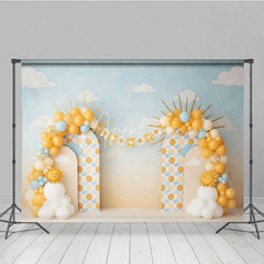Aperturee - Aperturee You Are My Sunshine Birthday Backdrop Blue Sky and Yellow Sun Cake Smash Photography Background