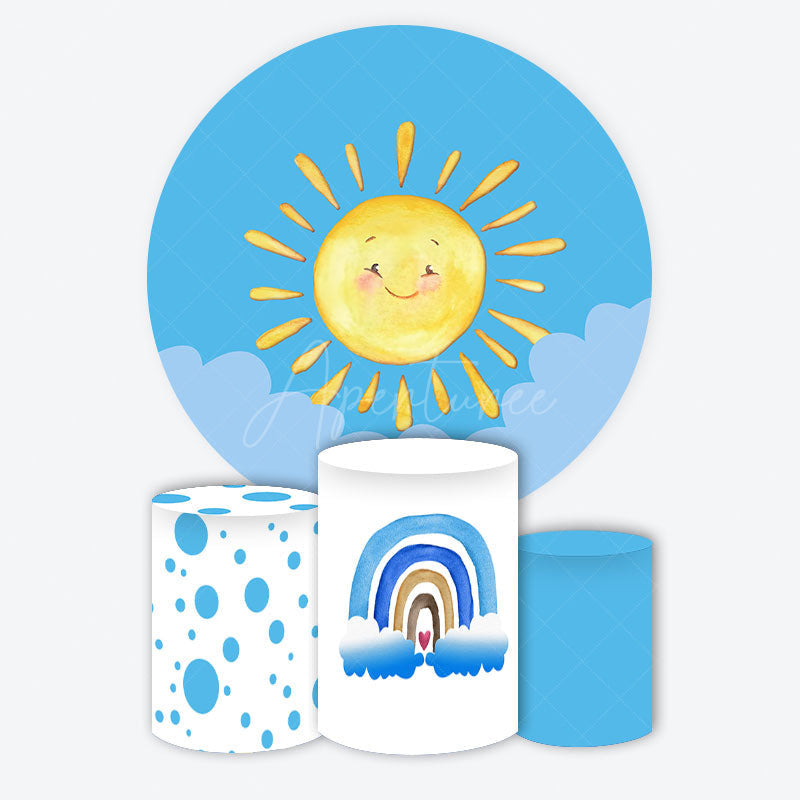 Aperturee - Aperturee You Are My Sunshine First Birthday Round Backdrop Kit Cute Watercolor Sun Baby Shower Photo Booth Decor