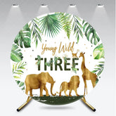 Aperturee - Aperturee Young Wild Three Round Backdrop Safari Jungle Animals and Tropical Leaves Background 3rd Birthday Wild One Party Decor