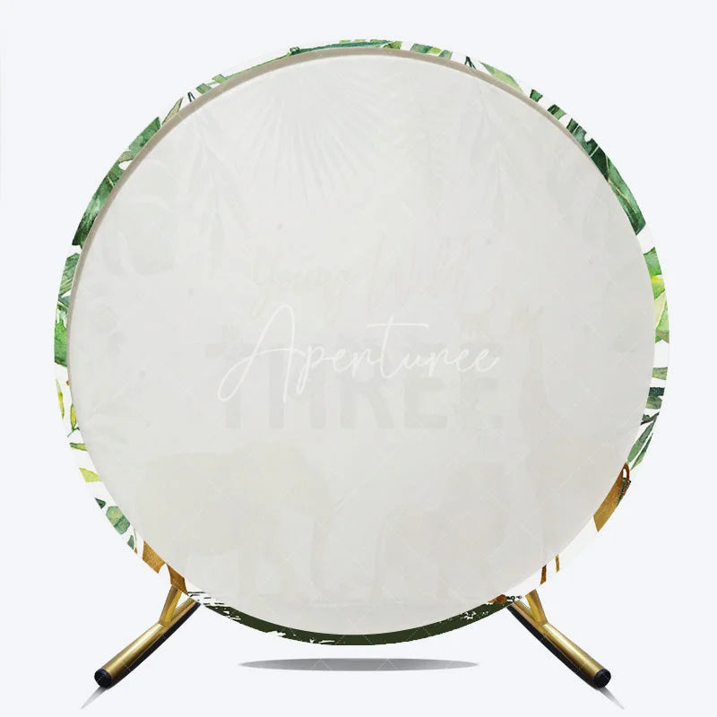 Aperturee - Aperturee Young Wild Three Round Backdrop Safari Jungle Animals and Tropical Leaves Background 3rd Birthday Wild One Party Decor