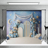 Aperturee - Aperturee Zodiac Gemini Birthday Backdrop Starry Night Sky and Roman Column Cake Smash Photography Background