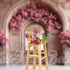 Aperturee - Arch Door Window Pink Flowers Photography Backdrop