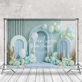 Aperturee - Arch Green Blue Balloon Summer Cake Smash Backdrop