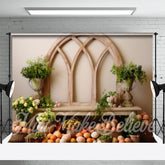 Aperturee - Arch Window Green Plants Eggs Basket Easter Backdrop