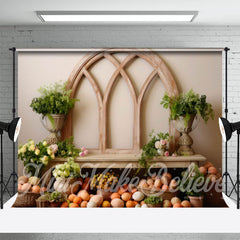 Aperturee - Arch Window Green Plants Eggs Basket Easter Backdrop