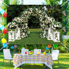 Aperturee - Arched Holy White Flowers Door Wedding Backdrop