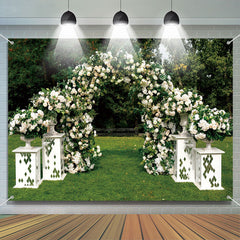 Aperturee - Arched Holy White Flowers Door Wedding Backdrop