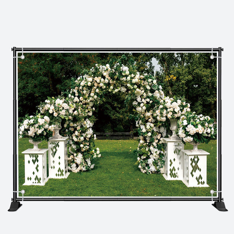 Aperturee - Arched Holy White Flowers Door Wedding Backdrop
