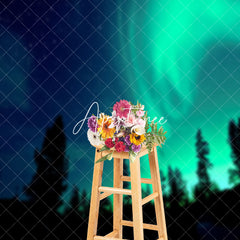 Aperturee - Aurora Light Star Night Black Forest Photo Backdrop