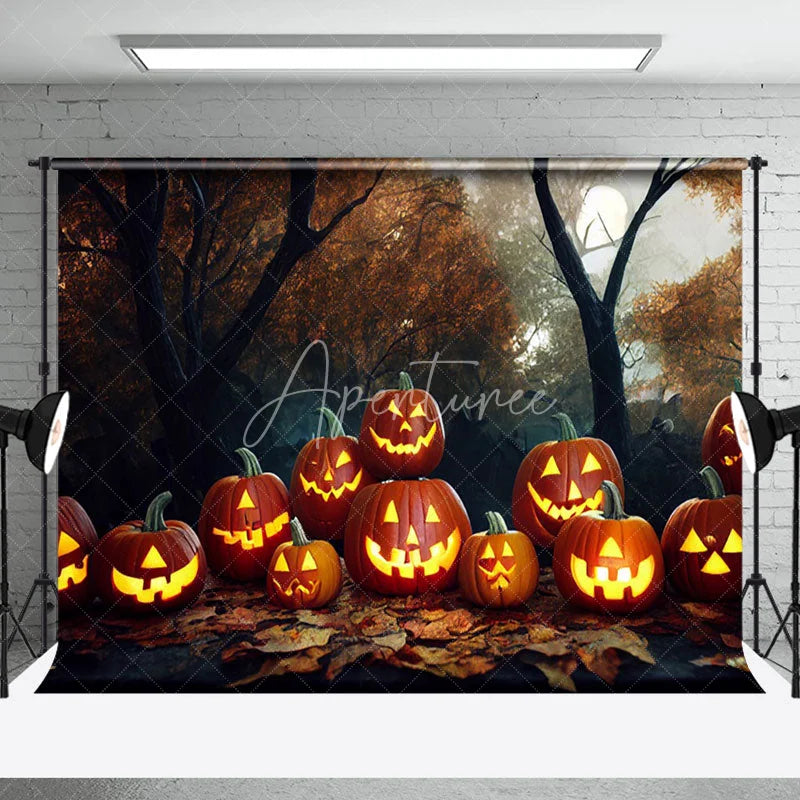 Aperturee - Autumn Forest Pumpkin Pile Photography Backdrop