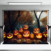 Aperturee - Autumn Forest Pumpkin Pile Photography Backdrop