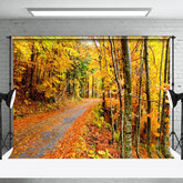 Aperturee - Autumn Forest Road Fallen Leaves Photography Backdrop