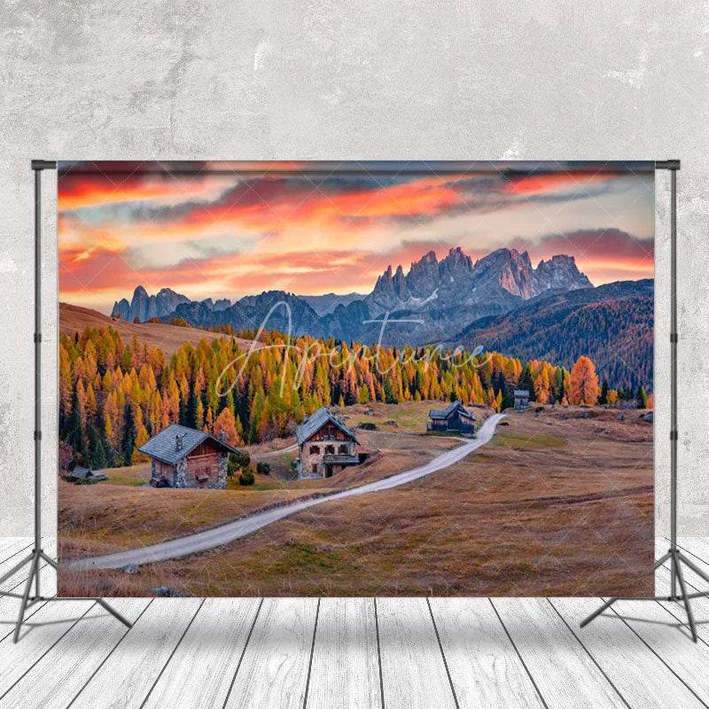 Aperturee - Autumn Hillside Sunset Natural Scenery Backdrop