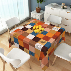 Aperturee - Autumn Leaves Pumpkin Colorful Plaid Tablecloth