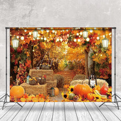 Aperturee - Autumn Maple Forest Haystack Pumpkin Backdrop
