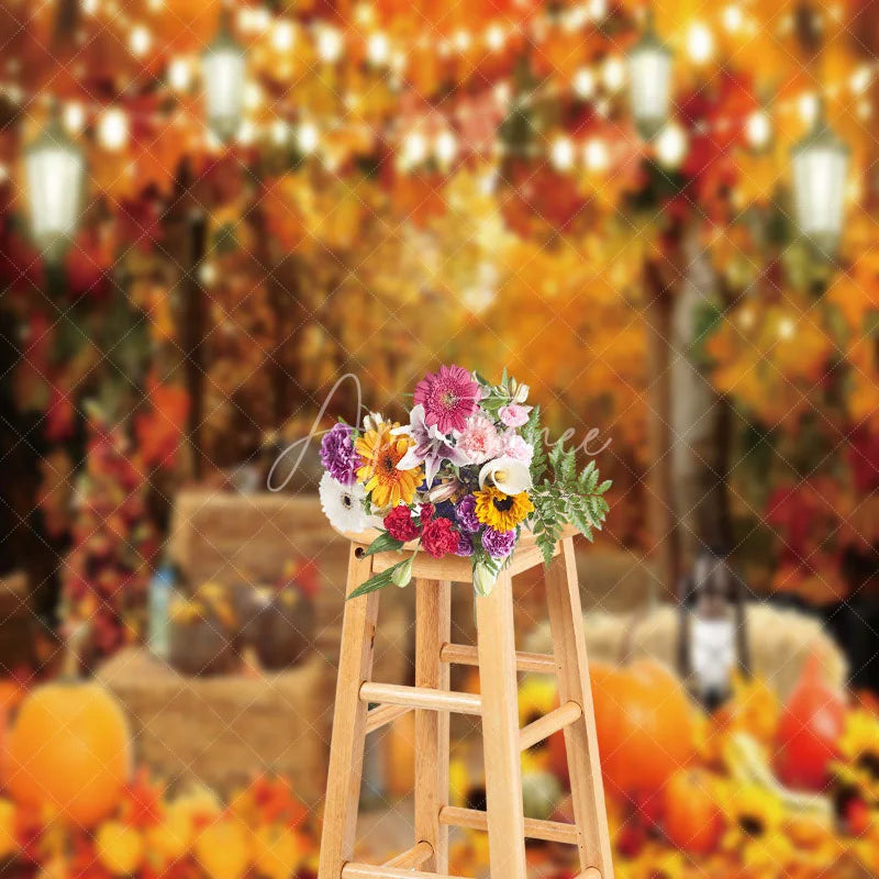 Aperturee - Autumn Maple Forest Haystack Pumpkin Backdrop