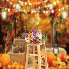 Aperturee - Autumn Maple Forest Haystack Pumpkin Backdrop