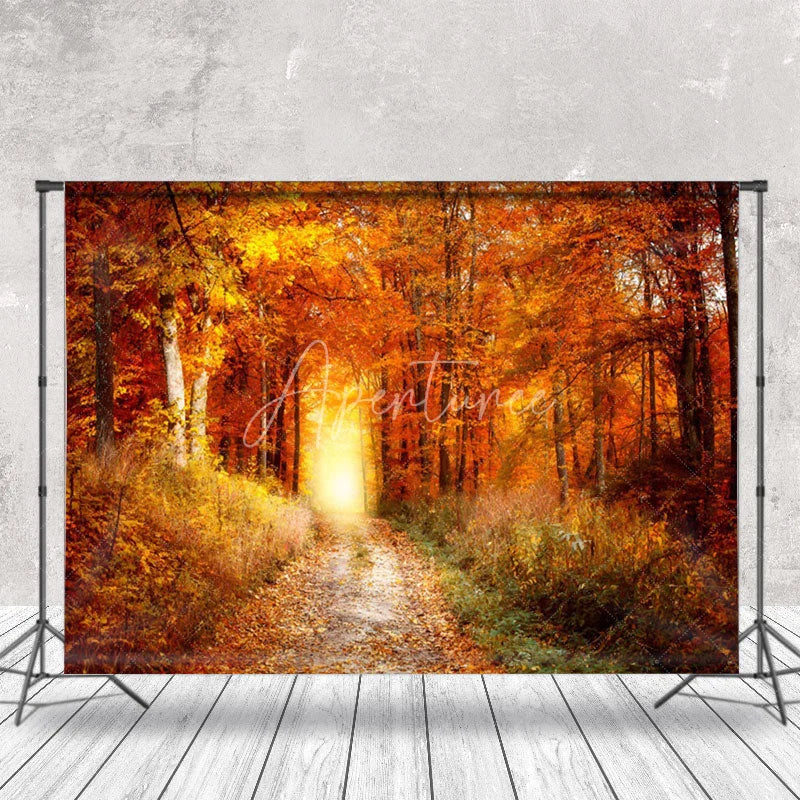 Aperturee - Autumn Maple Forest Path Golden Photography Backdrop