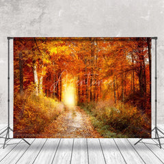 Aperturee - Autumn Maple Forest Path Golden Photography Backdrop