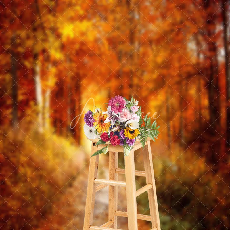 Aperturee - Autumn Maple Forest Path Golden Photography Backdrop