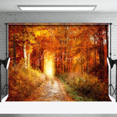 Aperturee - Autumn Maple Forest Path Golden Photography Backdrop
