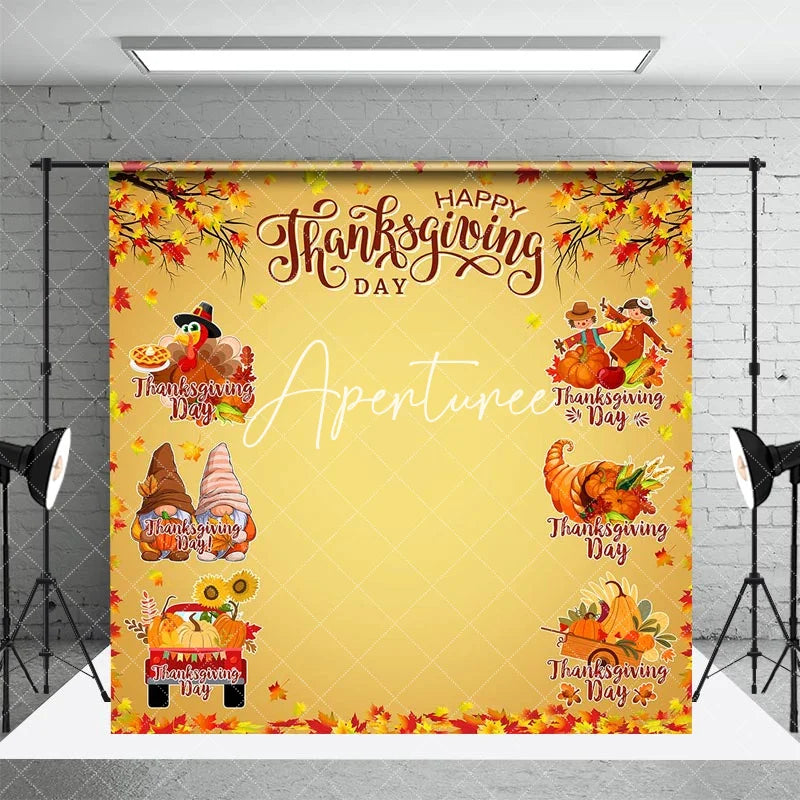 Aperturee - Autumn Maple Leaf Gnome Turkey Thanksgiving Backdrop