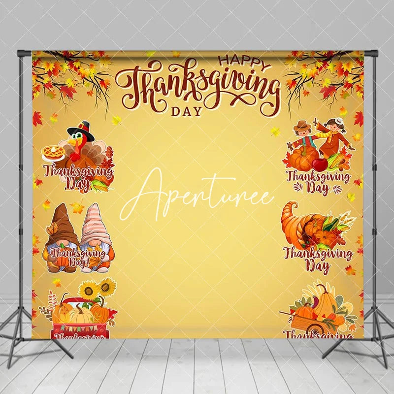 Aperturee - Autumn Maple Leaf Gnome Turkey Thanksgiving Backdrop