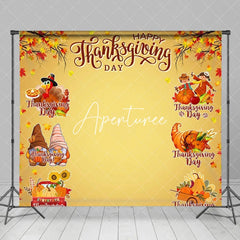 Aperturee - Autumn Maple Leaf Gnome Turkey Thanksgiving Backdrop
