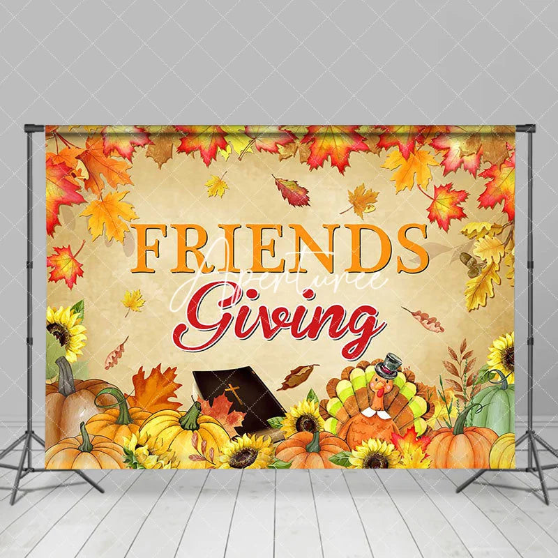 Aperturee - Autumn Maple Leaves Pumpkins Friends Giving Backdrop