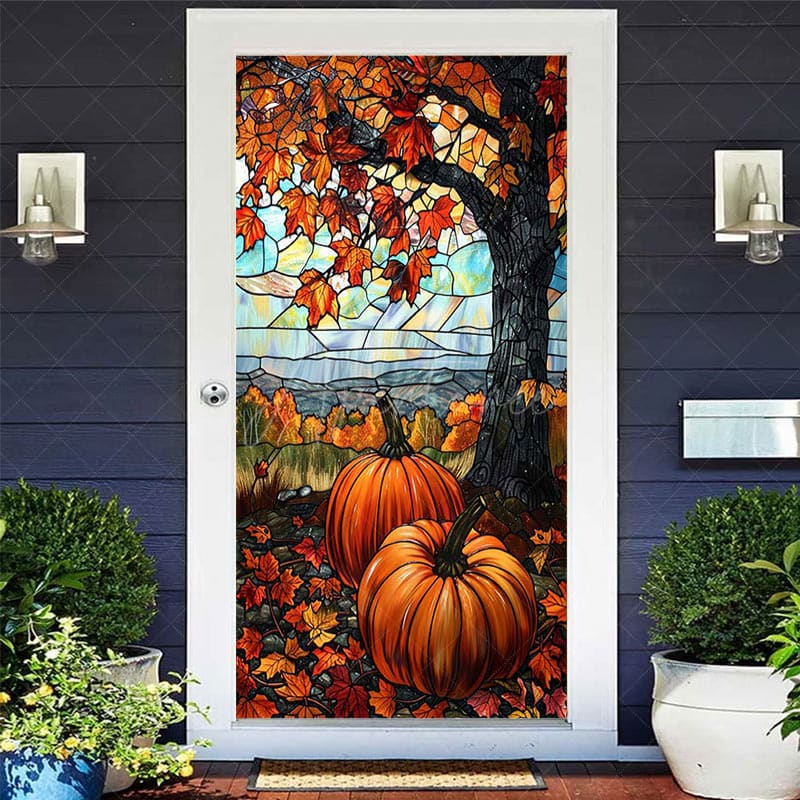Aperturee - Autumn Pumpkins Maple Leaf Thanksgiving Door Cover