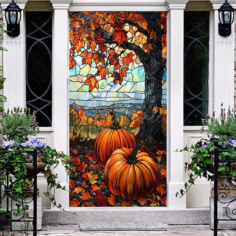 Aperturee - Autumn Pumpkins Maple Leaf Thanksgiving Door Cover