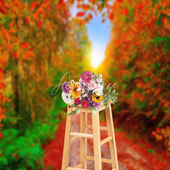 Aperturee - Autumn Red And Green Leaves Forest Photo Backdrop