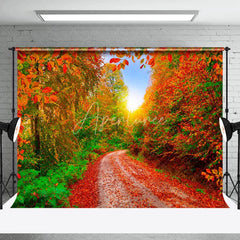 Aperturee - Autumn Red And Green Leaves Forest Photo Backdrop