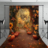 Aperturee - Autumn Scenery Arch Floral Pumpkins Photo Backdrop