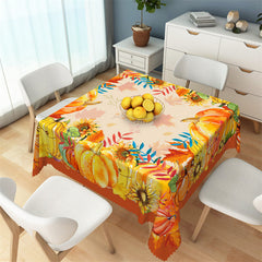 Aperturee - Autumn Sunflowers Pumpkin Leaves Square Tablecloth