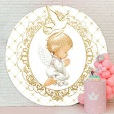 Aperturee - Baby And White Dove Round Baby Shower Backdrop
